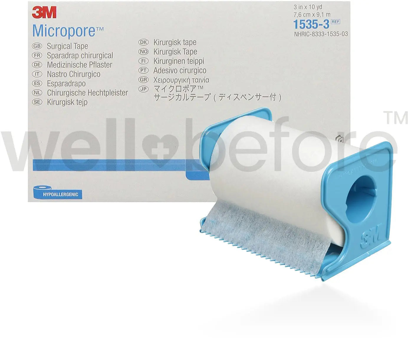 3M 1535-0EA Micropore Medical Tape with Dispenser, 1/2 inch x 10 Yard