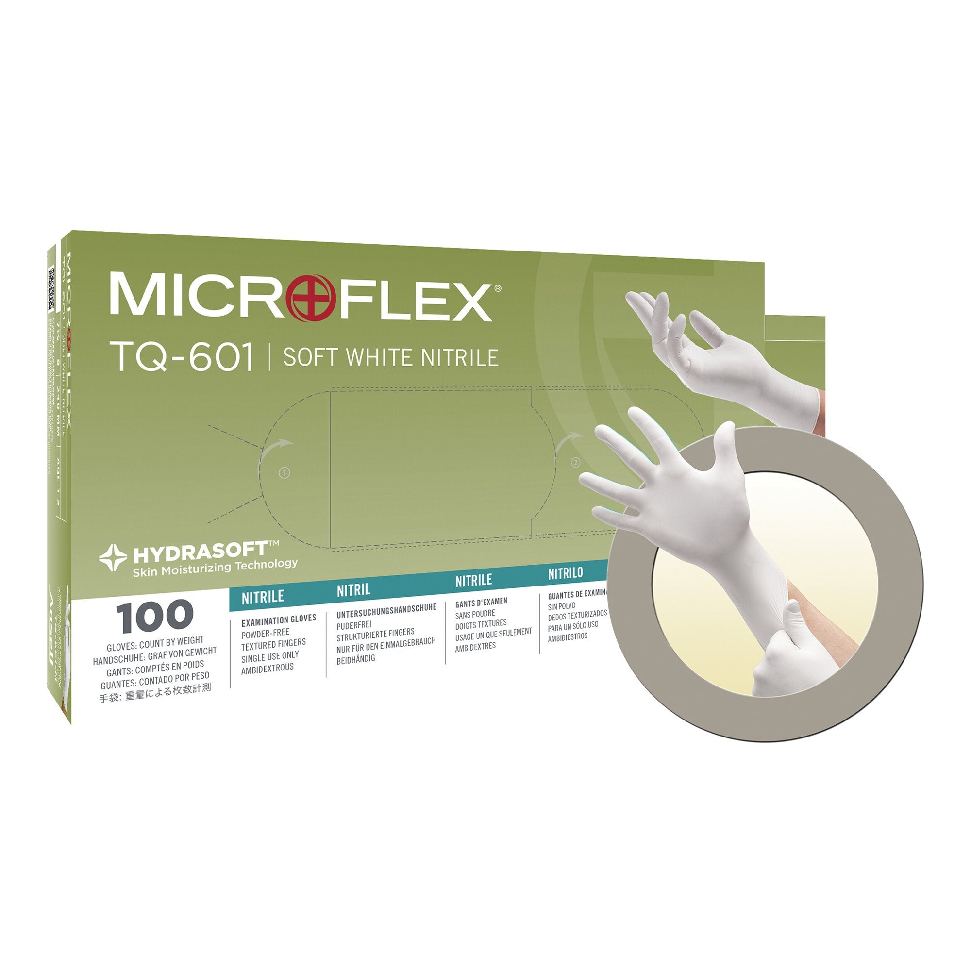 Microflex TQ-601-S Disposable Gloves, Nitrile, S, White, PK100