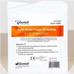 Gentell Non-Bordered Split Drain Dressing, 4" x 5"
