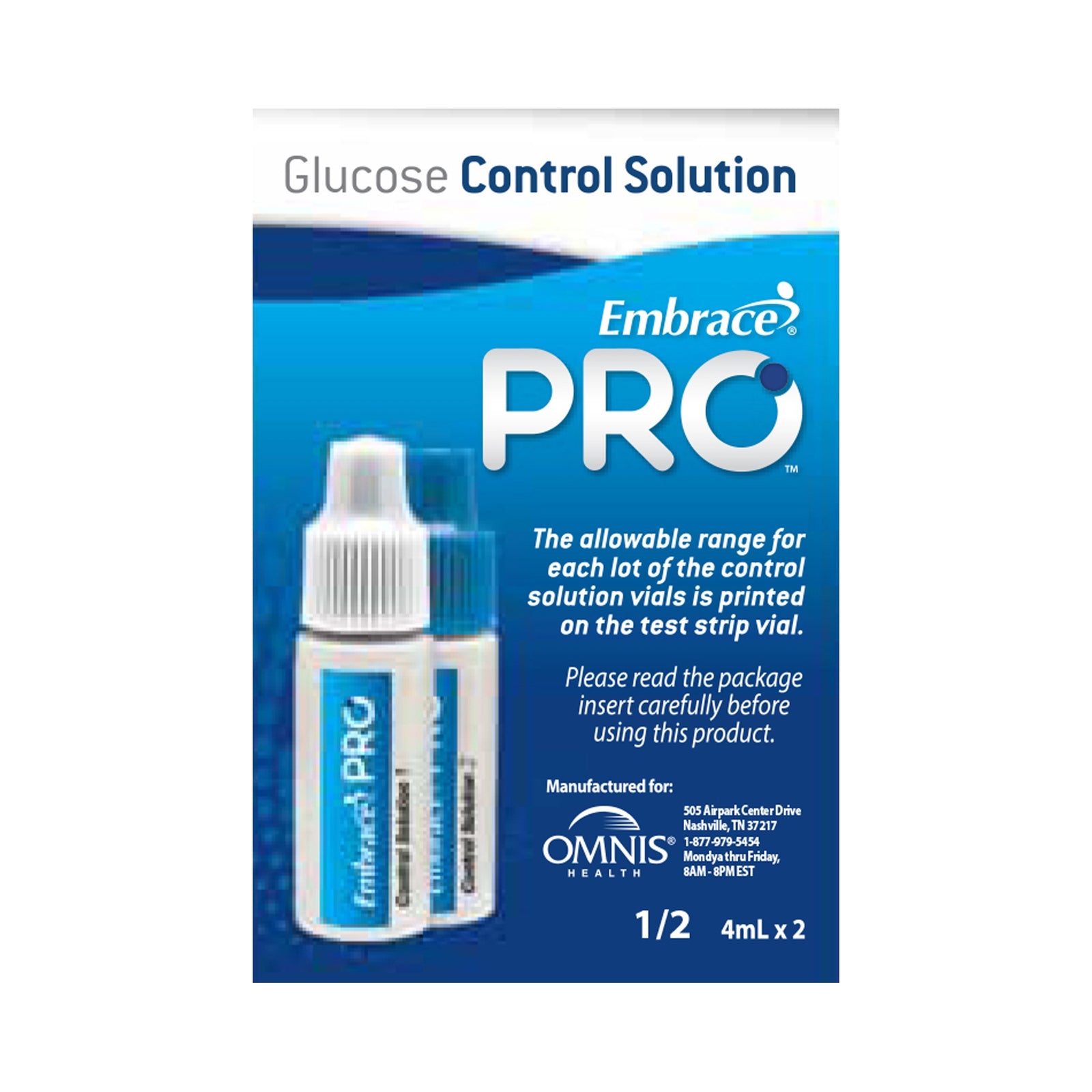 Embrace Pro Blood Glucose Control Solution - Level 1 & 2 (2 x 4mL Bottles)
