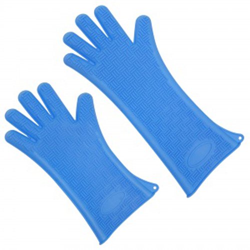Silicone Heat Resistant Glove, Blue, 13.7 Inch Length