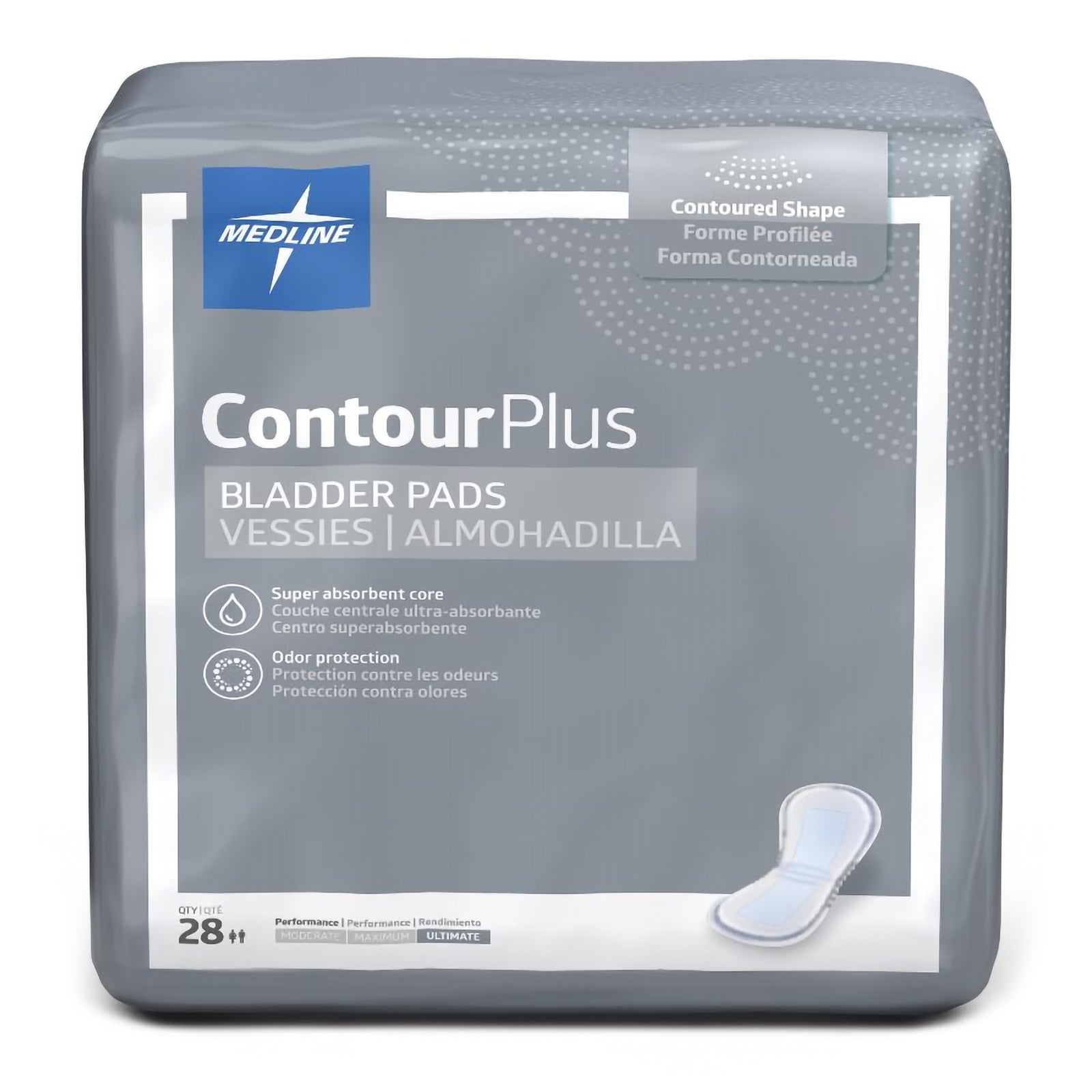 Medline Contour Plus Ultimate Bladder Control Pad, 8 x 17 Inch, Heavy Absorbency