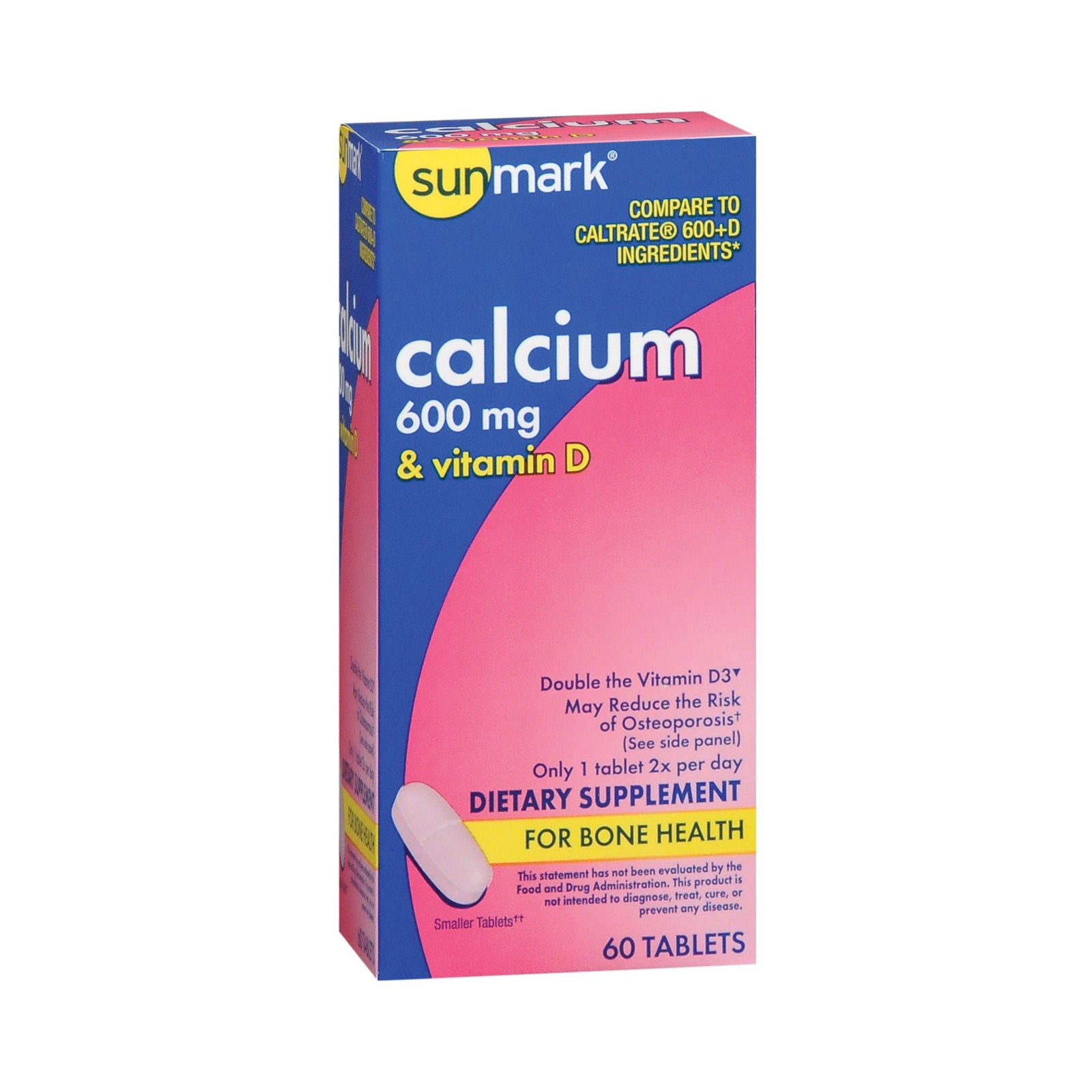 sunmark Calcium + Vitamin D Tablets, 600 mg/800 IU, 60 Count