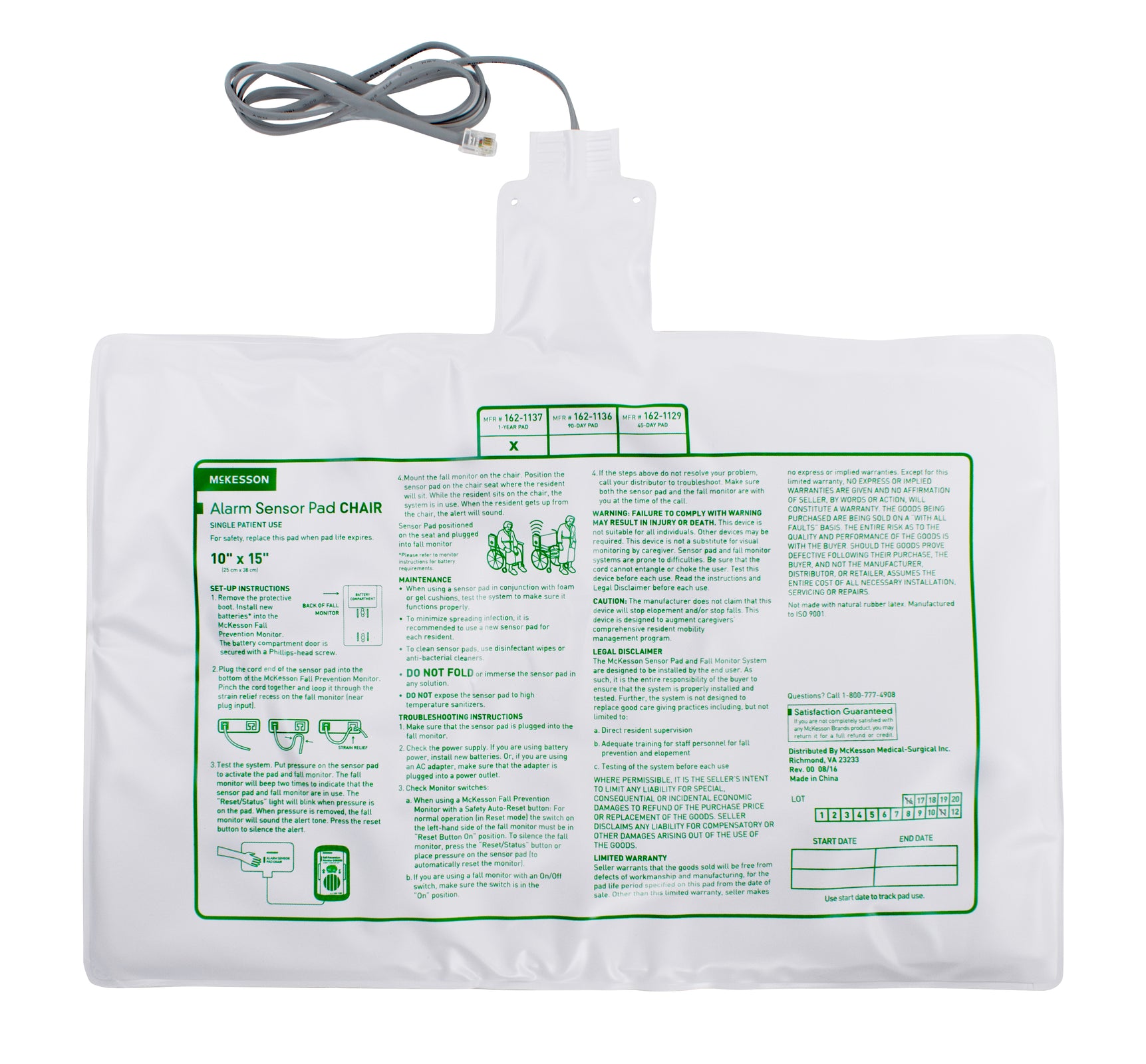 McKesson MedSurg Alarm Sensor Pad, Chair, 10 X 15 Inch