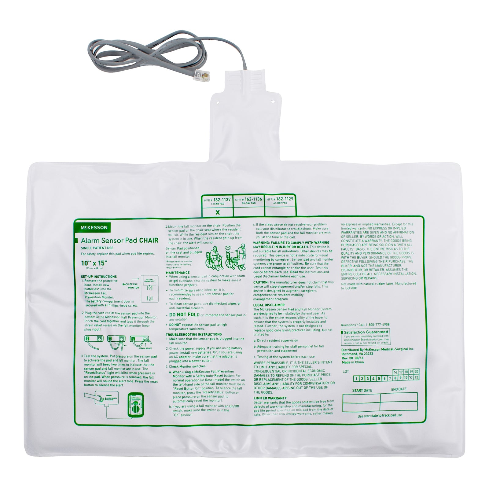 McKesson MedSurg Alarm Sensor Pad, Chair, 10 X 15 Inch