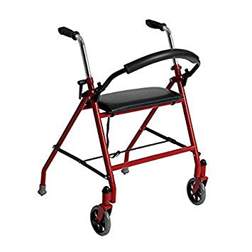 Drive Dual Release Folding Walker with Wheels and Seat Adjustable Height 29-38 Inches