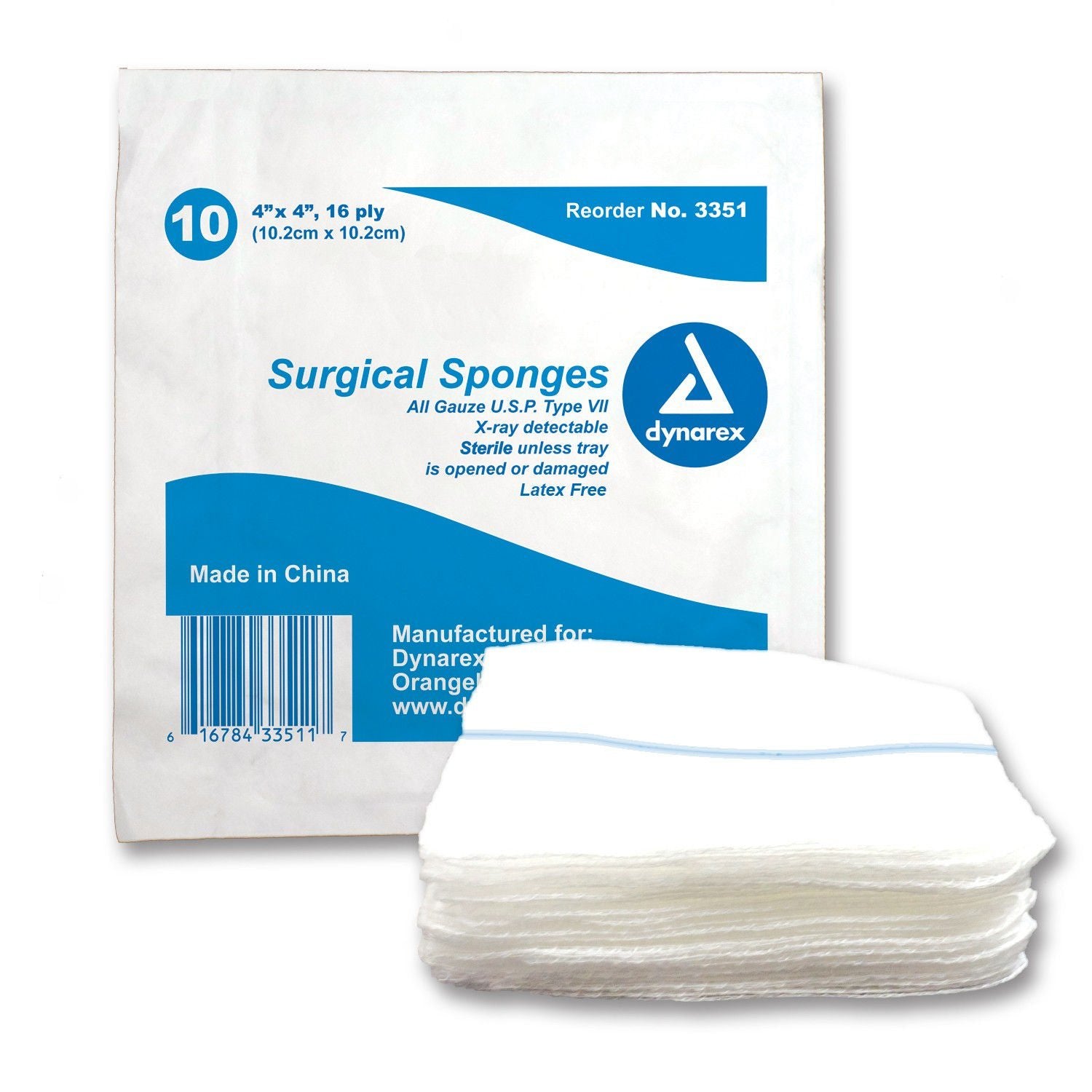 Dynarex X-Ray Detectable Surgical Gauze Sponges, 4 x 4 Inch