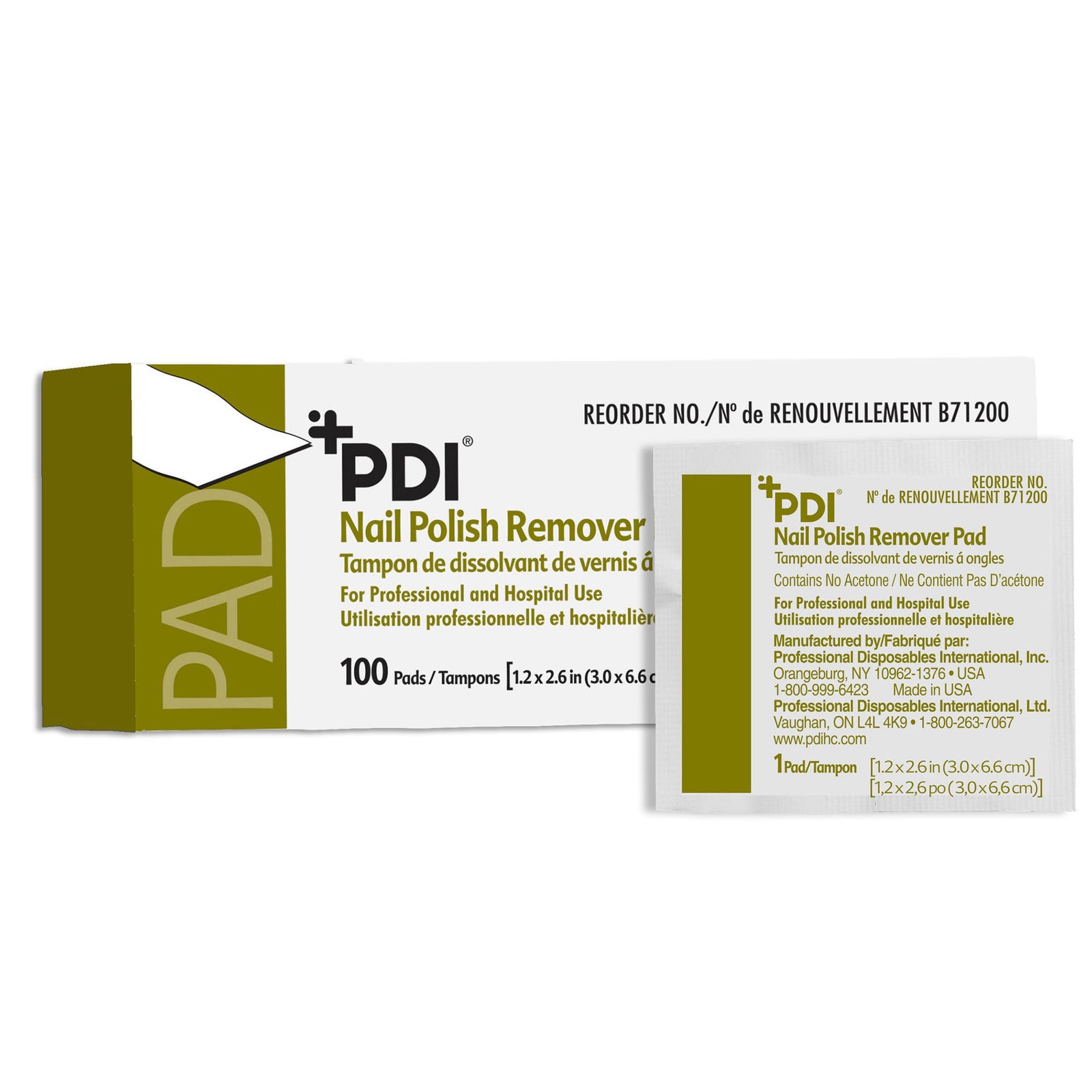 PDI Nail Polish Remover Pads, No Acetone, 1.2 x 2.6 Inch