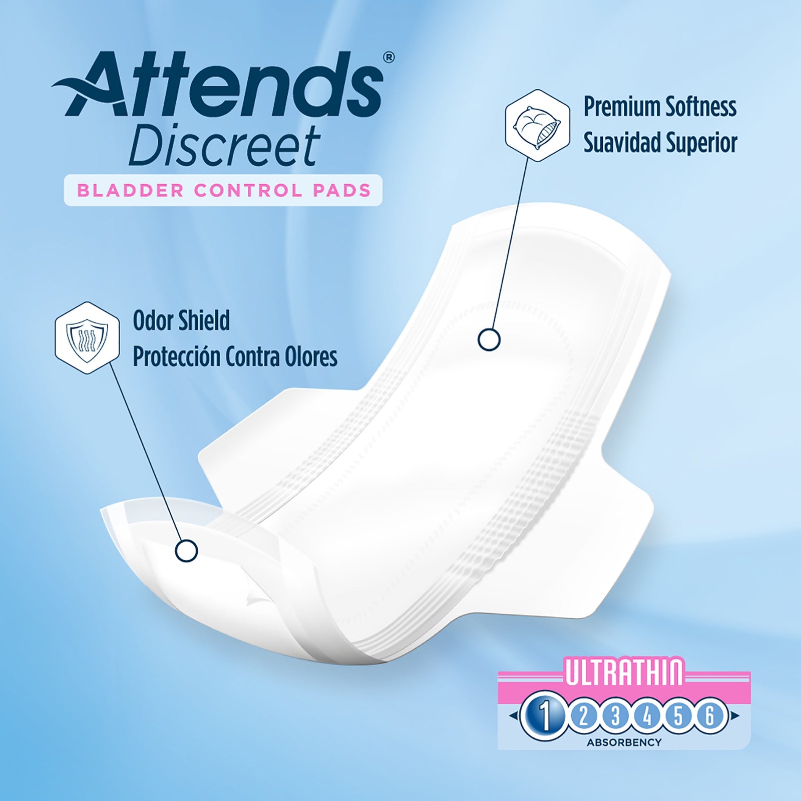 Attends Discreet Ultra Thin Bladder Control Pad 9 Inch Length