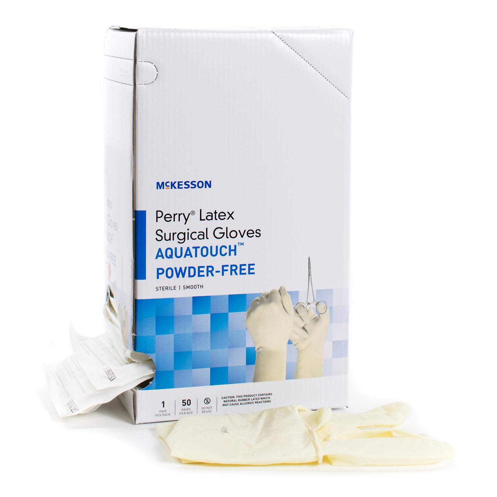 McKesson Perry Aquatouch Powder-Free Sterile Smooth Latex Surgical Gloves, Size 9.0
