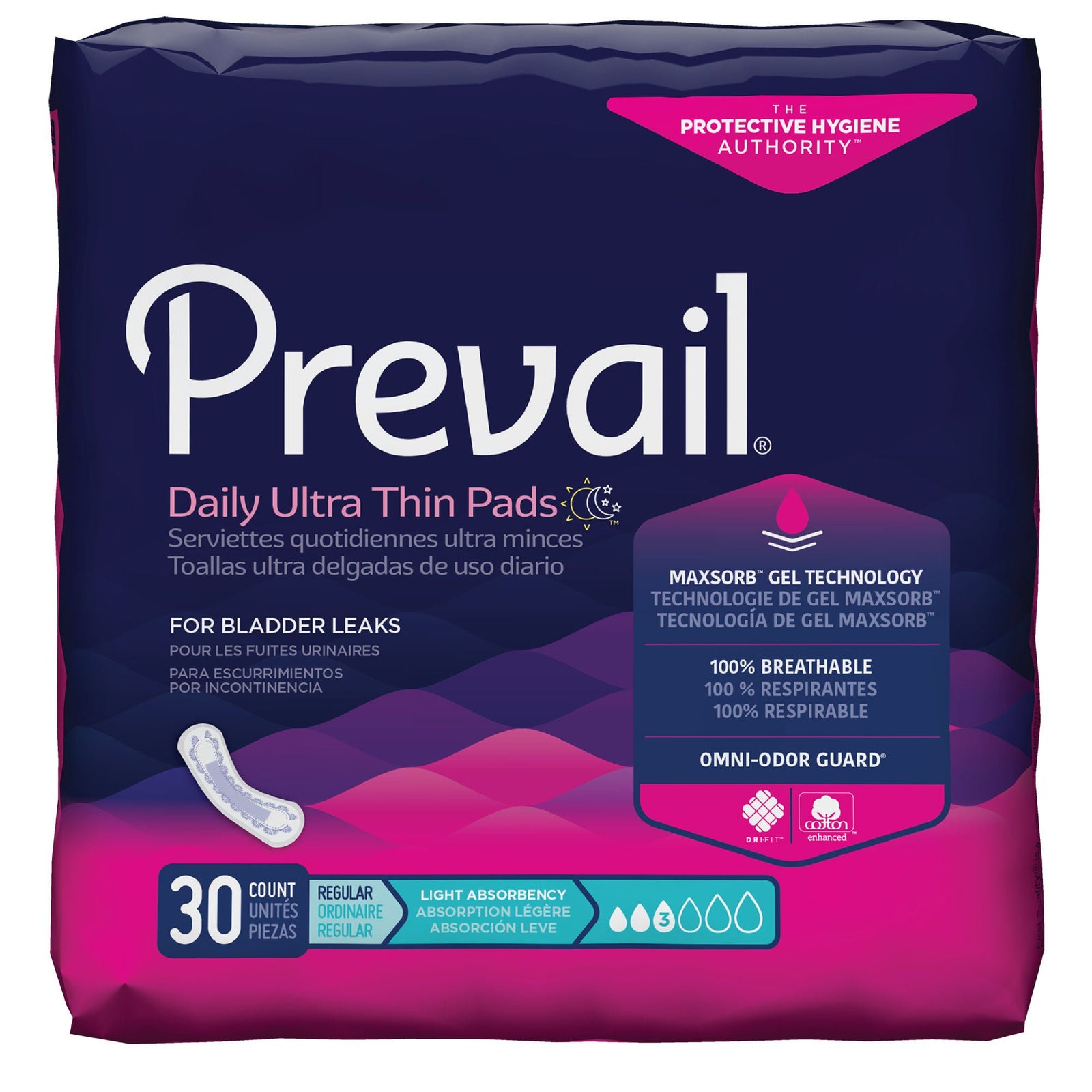 Prevail Daily Ultra Thin Pads, Light Absorbency, 9.25 Inch