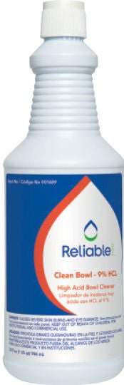 Reliable Clean Bowl Toilet Bowl Cleaner, 9% HCl, 1 qt