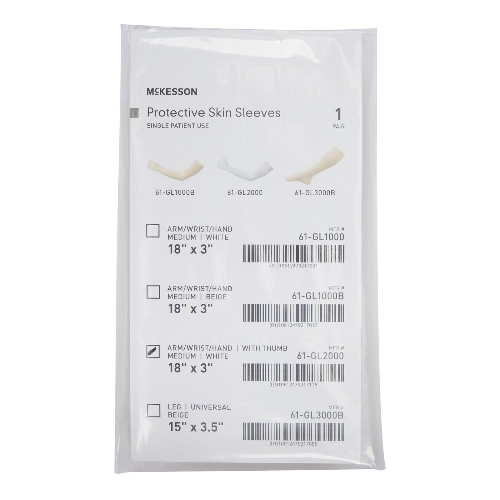McKesson MedSurg Arm Sleeve with Thumb, White, 3 x 18 Inch
