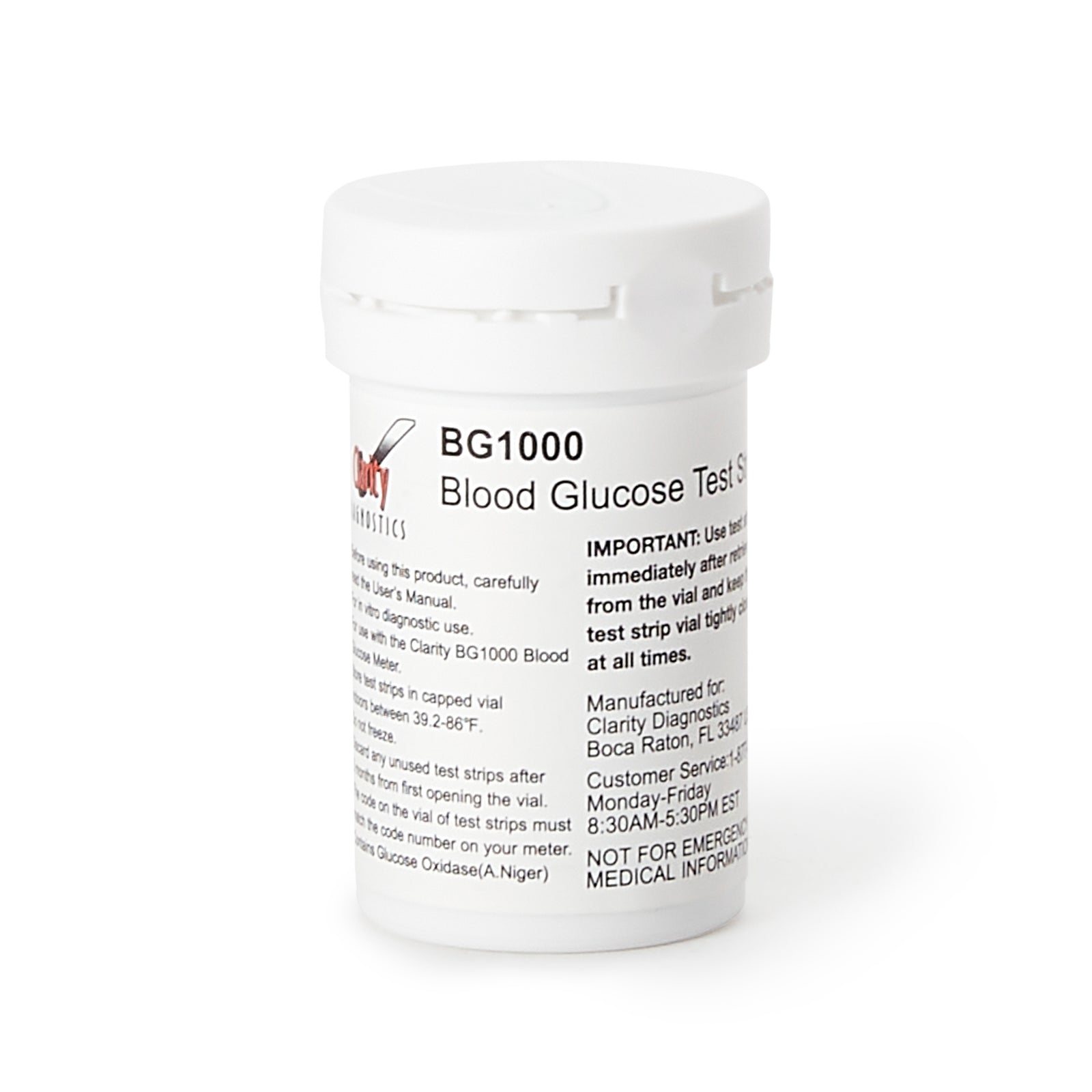 Clarity BG1000 Blood Glucose Test Strips - 50 Strips