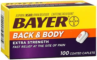 Bayer Aspirin Caffeine Pain Relief Caplets 100 Count