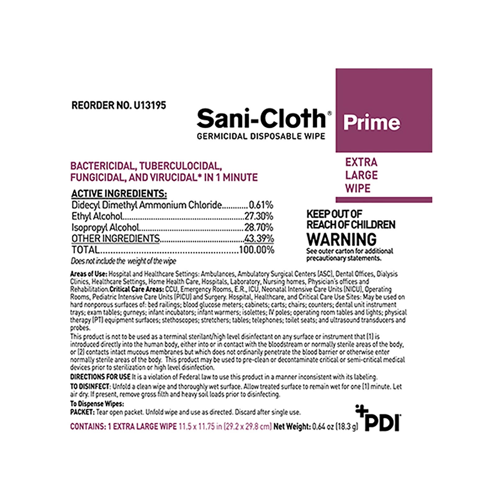 Sani-Cloth AF3 Premoistened Germicidal Disposable Wipes