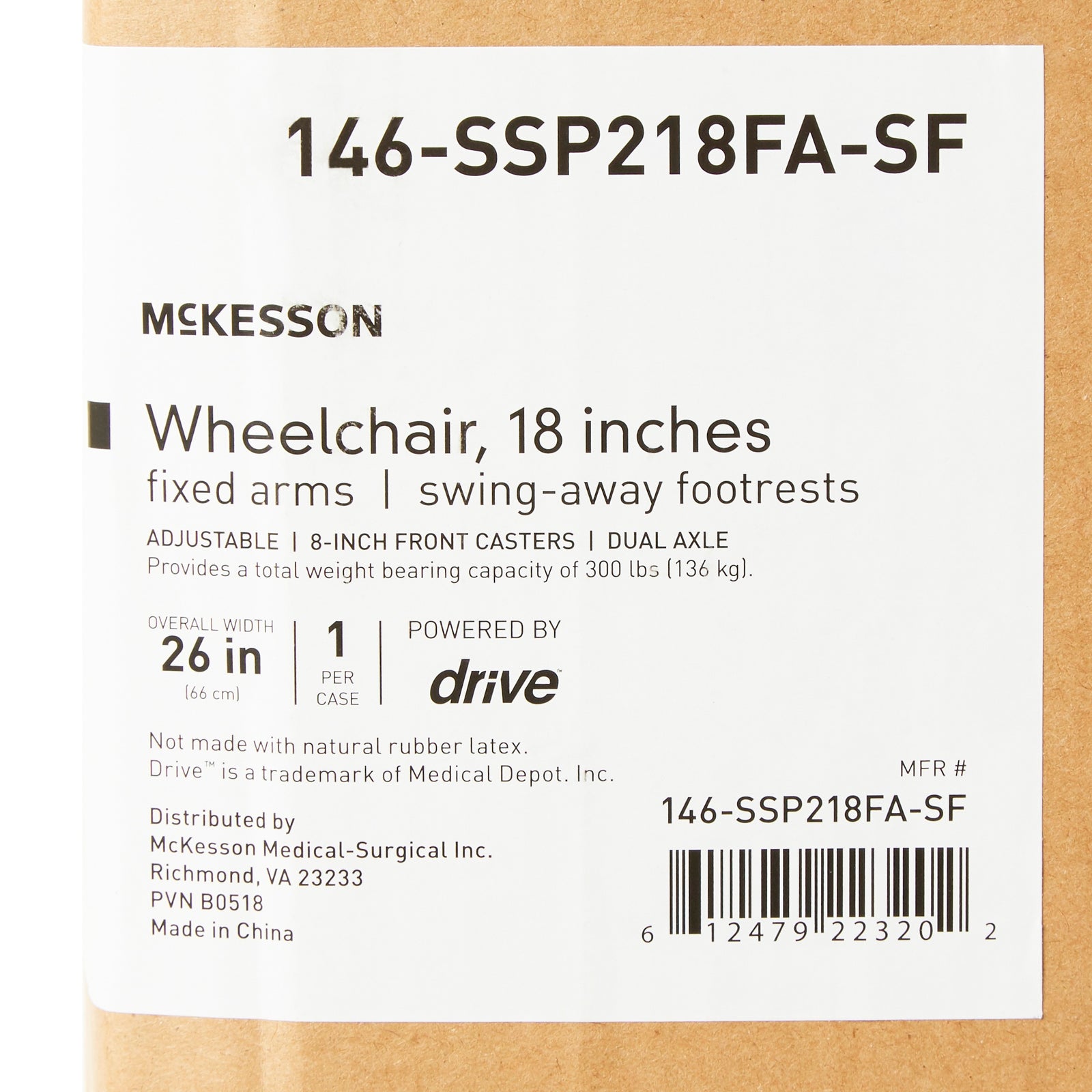 McKesson Standard Wheelchair with Swing-Away Footrests - 18 Inch Seat Width
