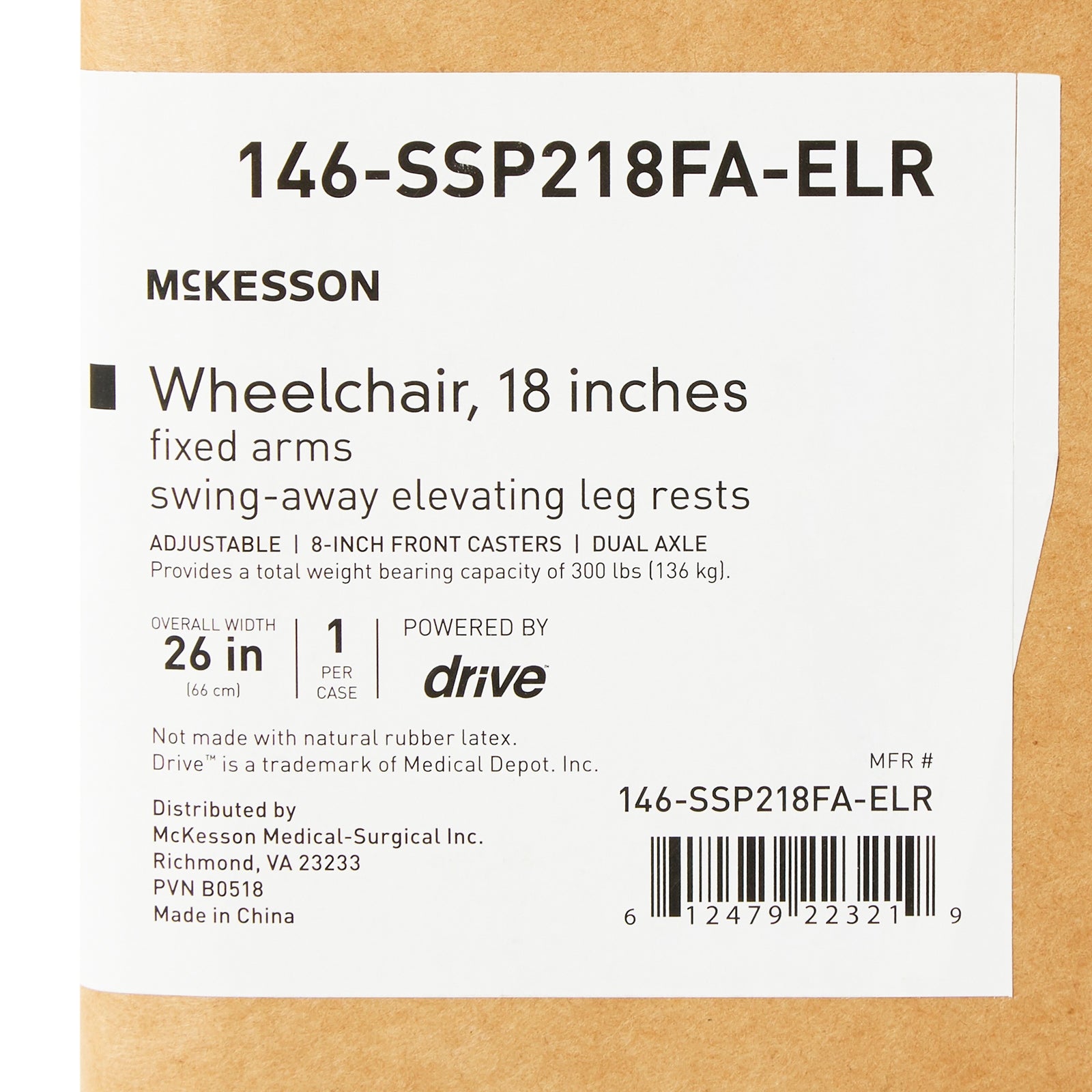 McKesson Standard Wheelchair with Swing-Away Elevating Legrests - 18 Inch Seat Width
