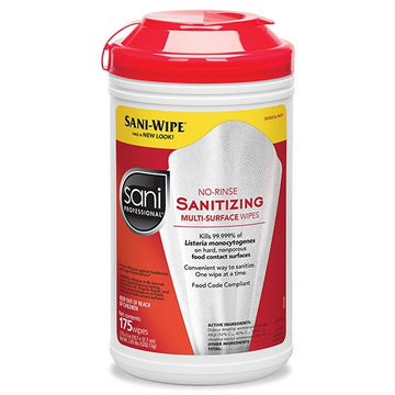 Sani Professional No-Rinse Sanitizing Multi-Surface Premoistened Alcohol Wipes 175 Count Canister