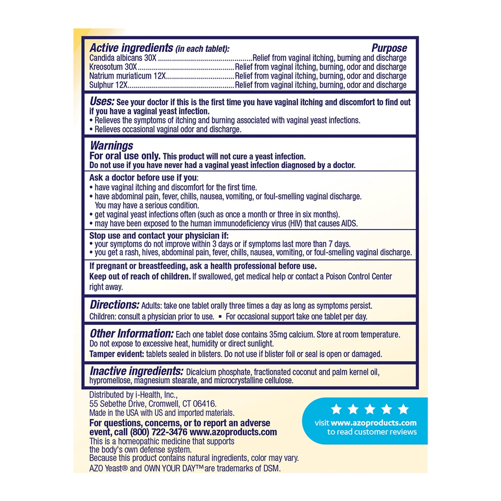 Azo Yeast Plus Vaginal Antifungal Tablets