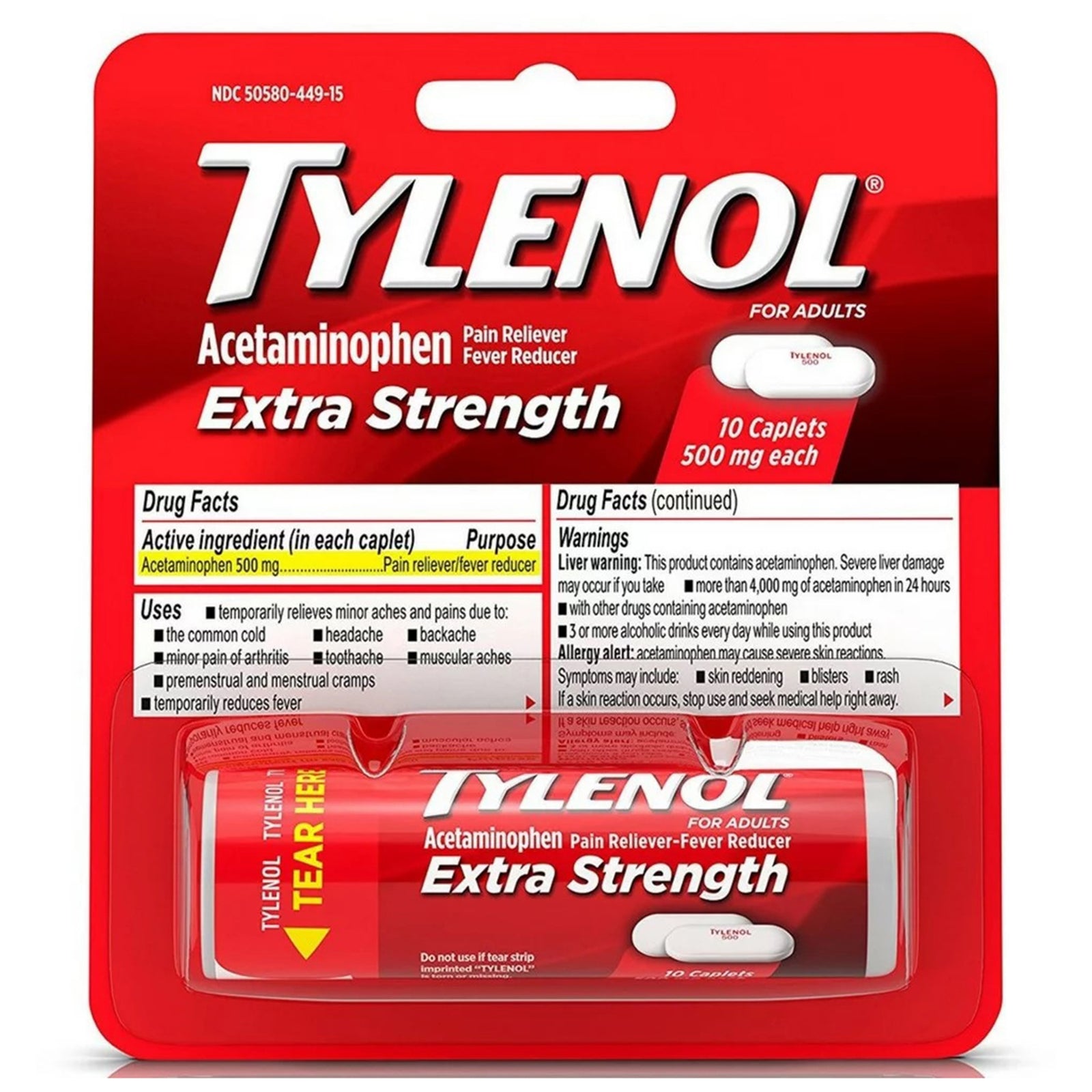 Tylenol Extra Strength Acetaminophen 500 mg Caplets