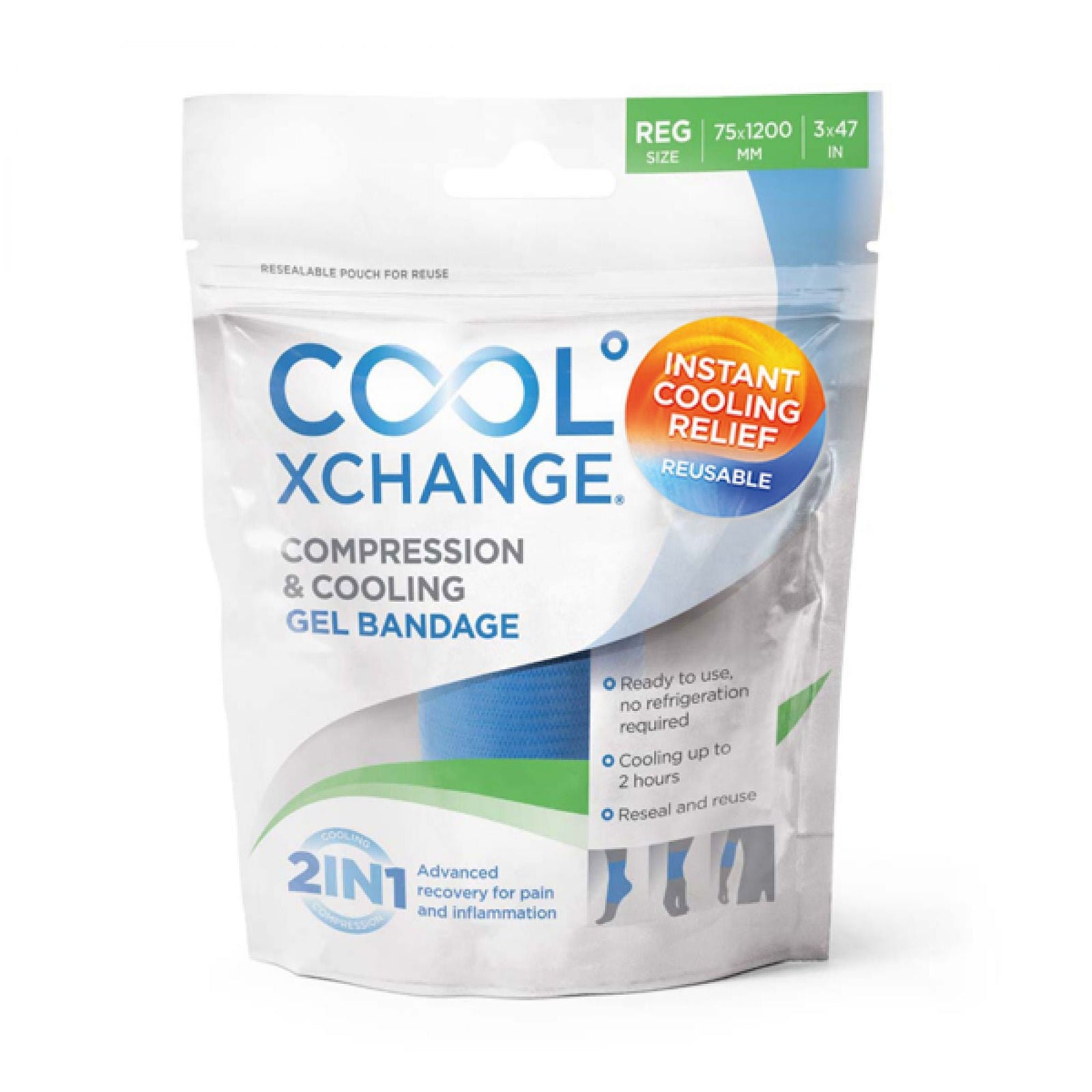OrthoZone CoolXChange 2 in 1 Compression & Cooling Gel Bandage, Regular, 3 x 47 Inch