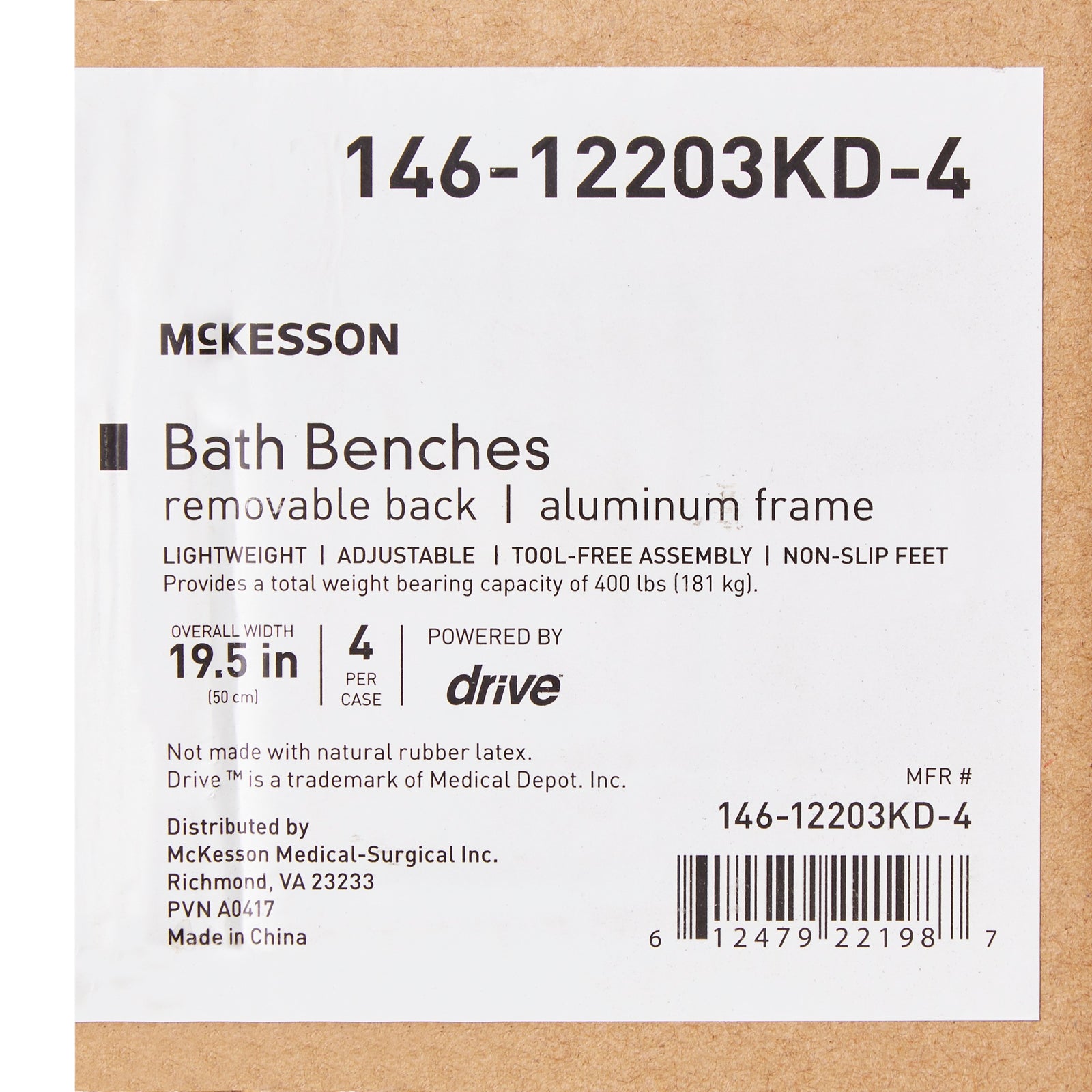 McKesson Aluminum Bath Bench Without Backrest