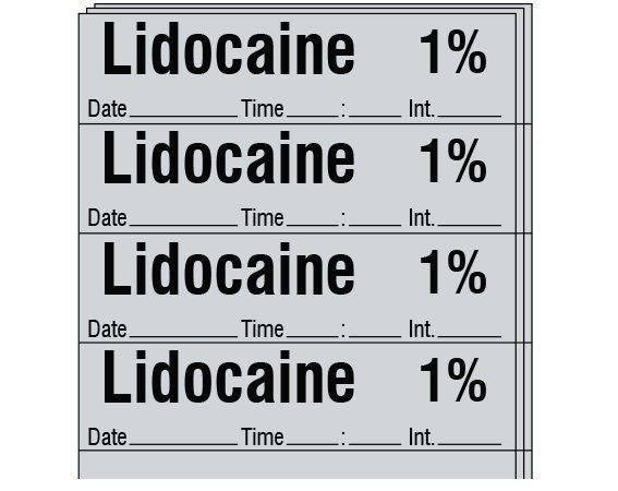 Shamrock Scientific Lidocaine 1% Syringe Identification Labels