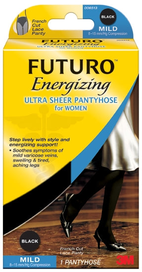 3M Ultra Sheer French Cut Pantyhose, Black, Women's Large, 12 Pairs/Box