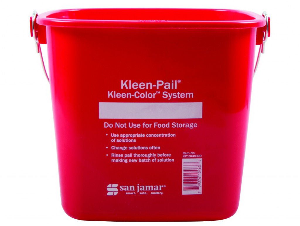 San Jamar Kleen-Pail Kleen-Color System Bucket with Plastic Handle, Red, 3 qt