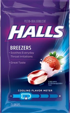 HALLS Fruit Breezers Cool Creamy Strawberry Throat Drops