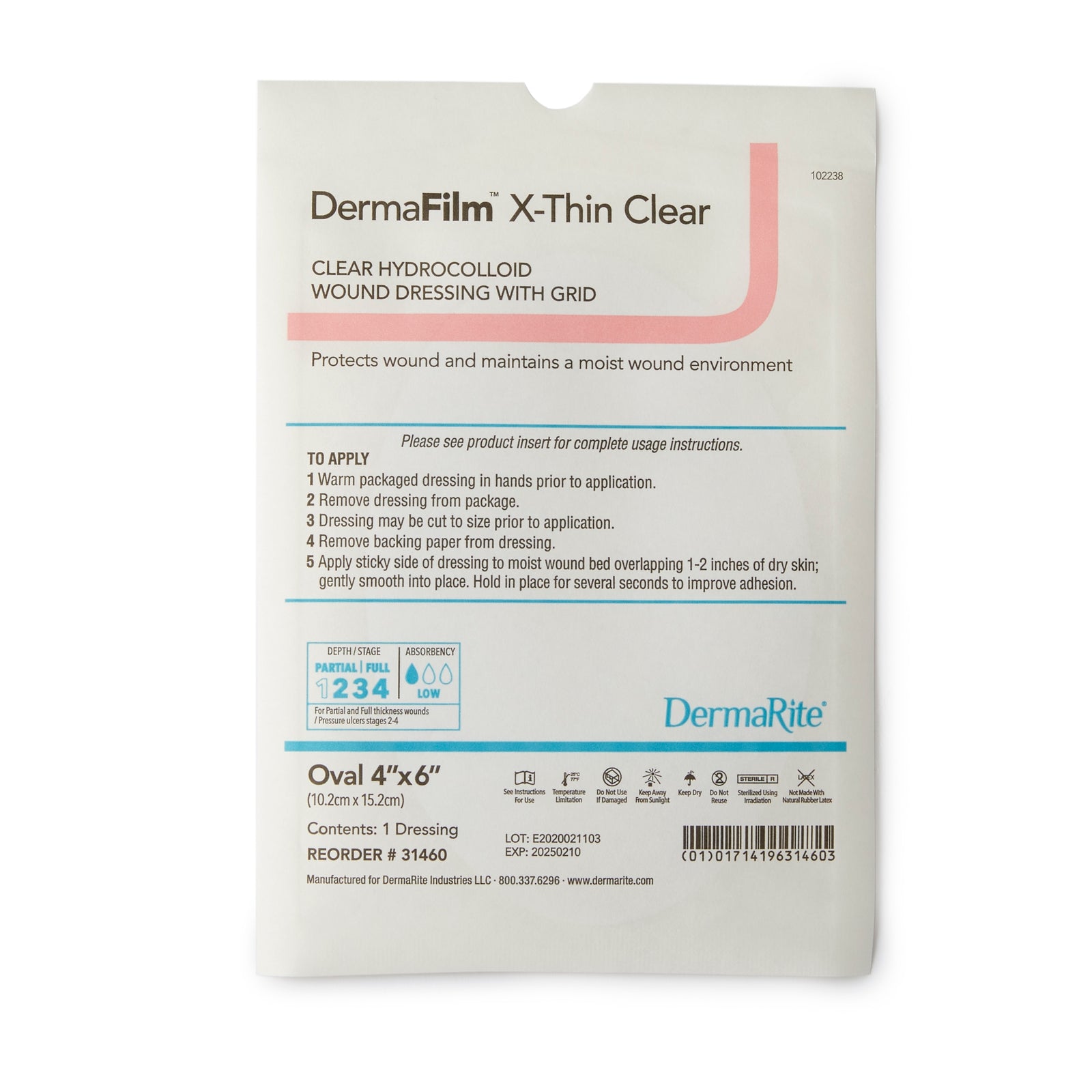 DermaFilm® Thin Hydrocolloid Dressing 4 x 6 Inch Oval