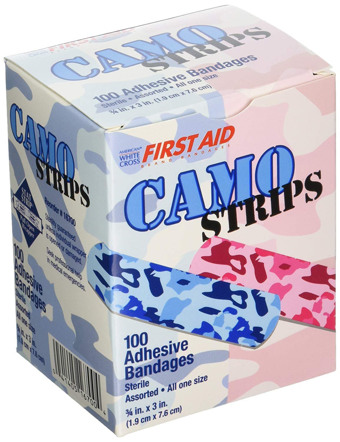 Stat Strip® Adhesive Strip 3/4 x 3 Inch Sterile - Blue/Pink Camo Kid Design