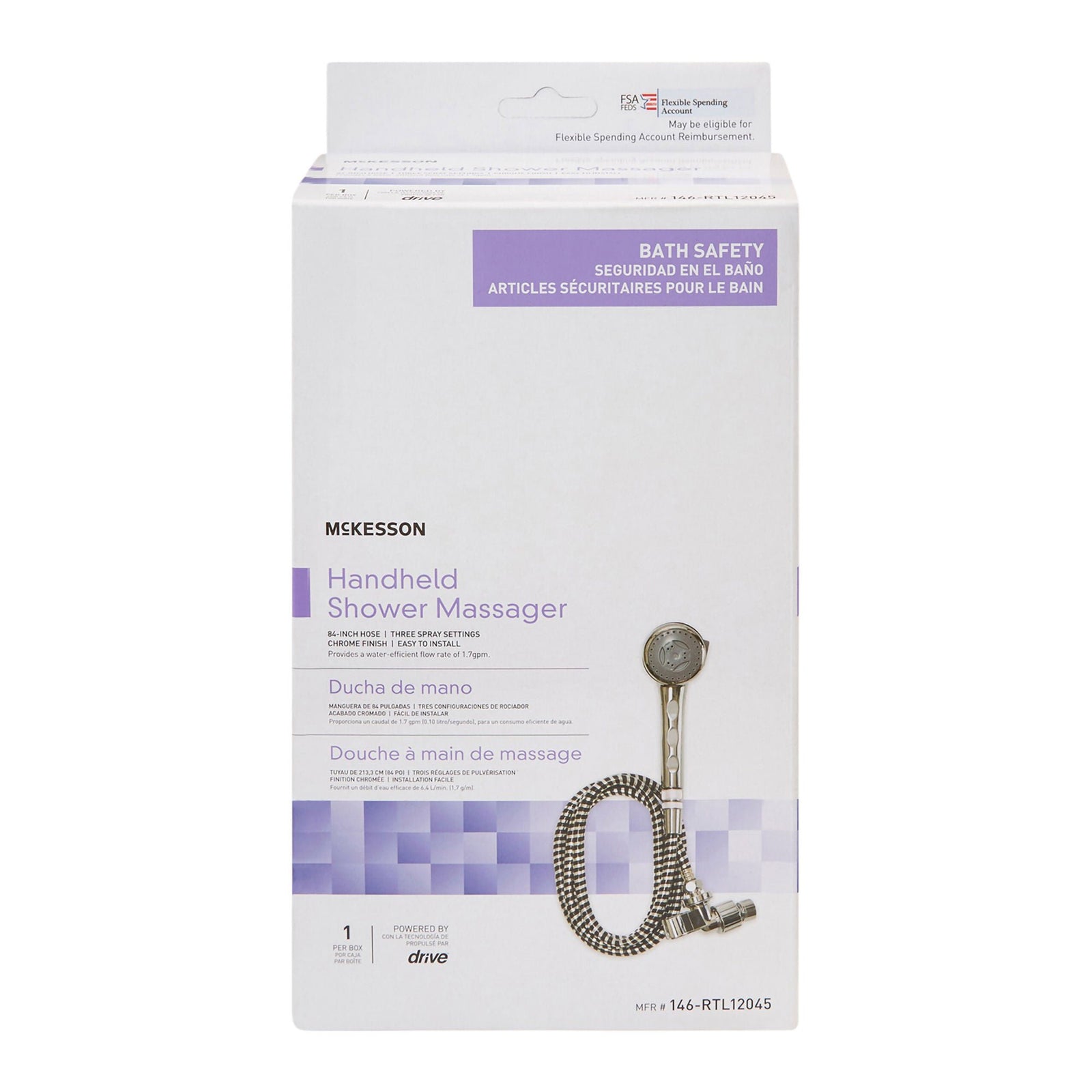 McKesson Handheld Shower Massager, 84 Inch Hose