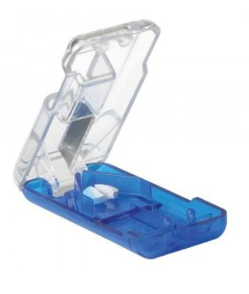 Blue/Clear Hand-Operated Pill Cutter with Storage