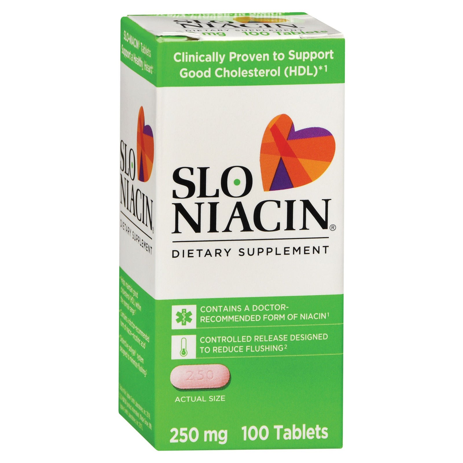 Slo-Niacin Controlled-Release Tablets, 250 mg, 100 Count