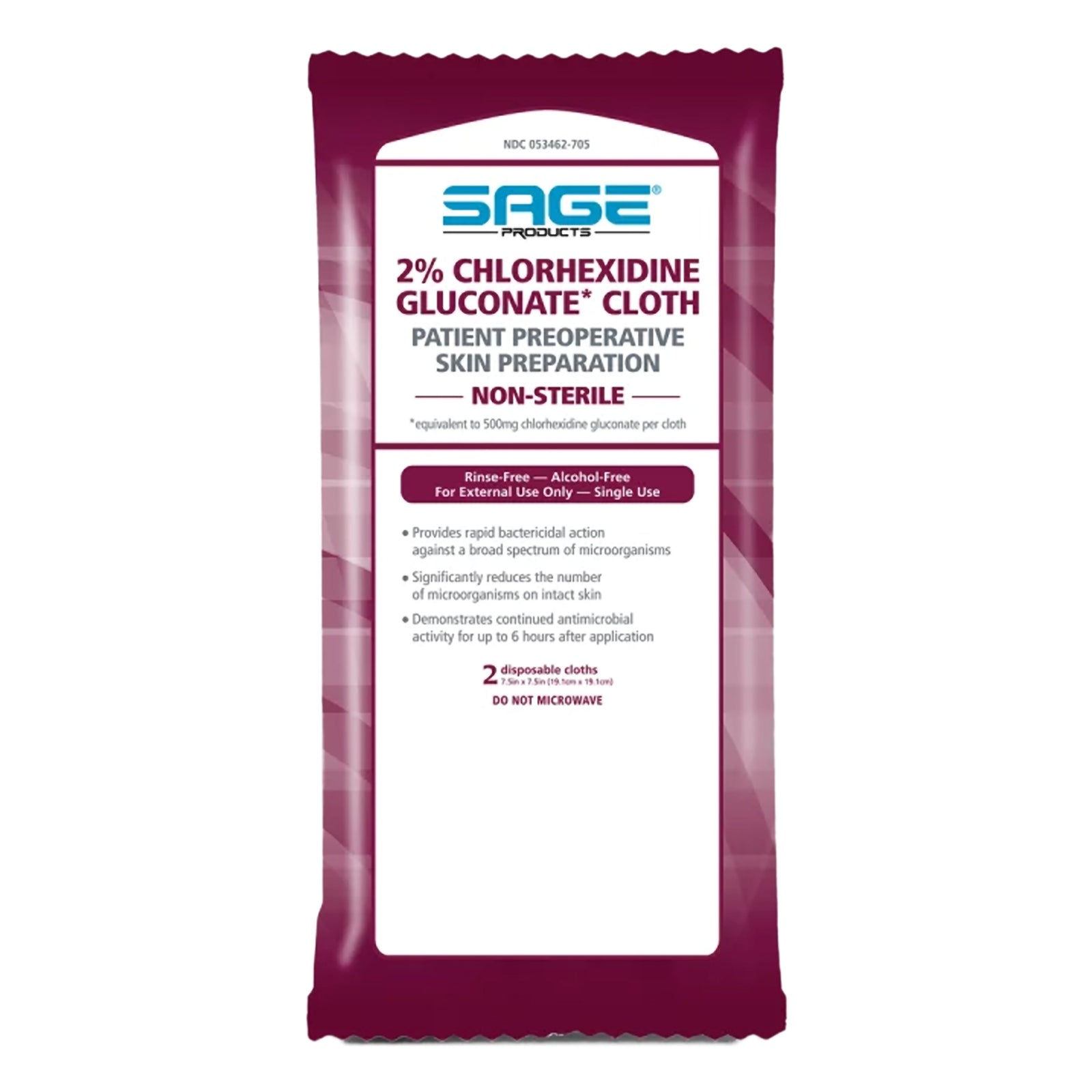 SAGE PRODUCTS CHG Pre-Op Skin Prep Cloth, 2% CHG