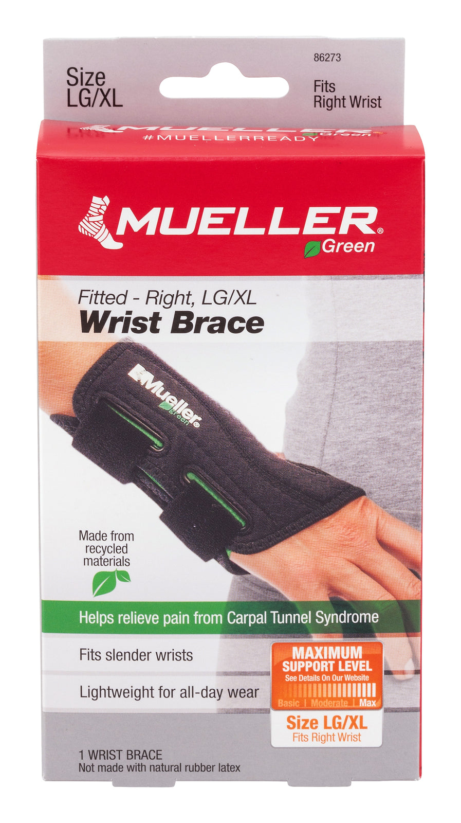 Mueller Greenline Wrist Brace - Right Hand, Black, Large/X-Large