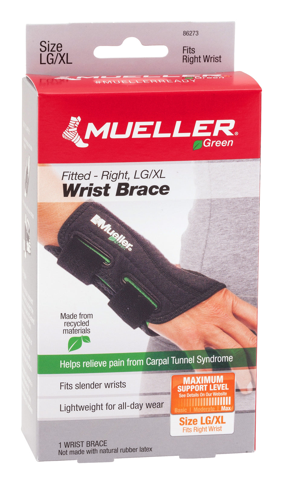Mueller Greenline Wrist Brace - Right Hand, Black, Large/X-Large