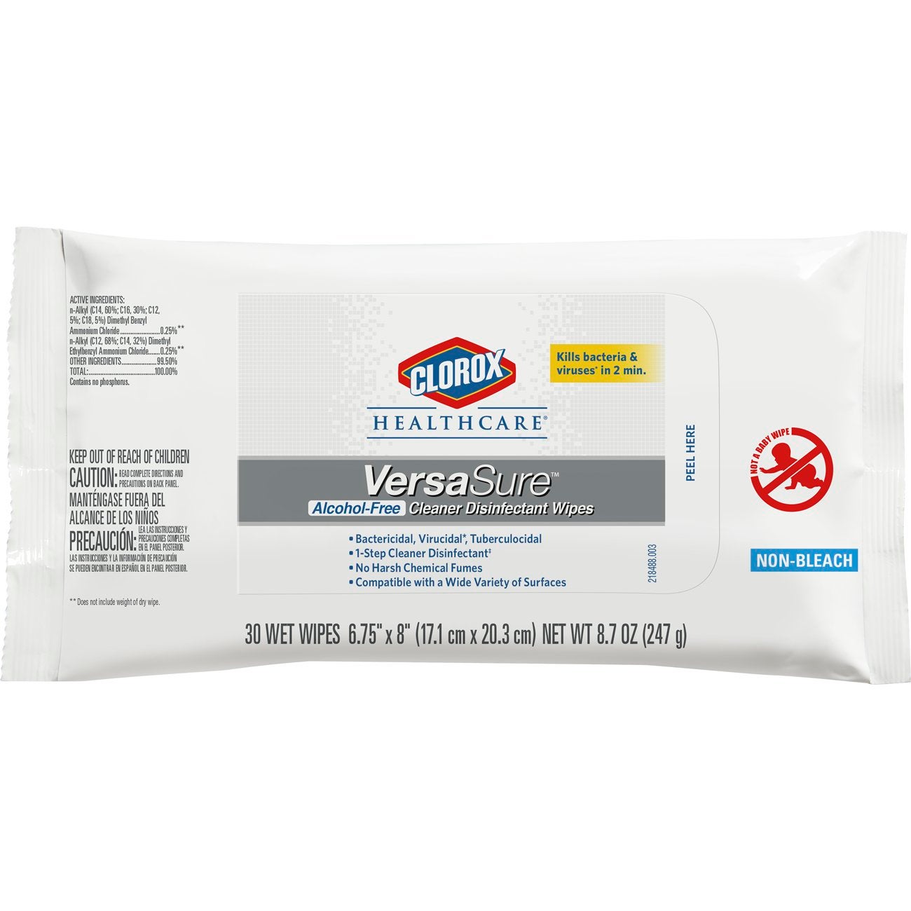Clorox Healthcare VersaSure Alcohol-Free Cleaner Disinfectant Wipes, 30 Count