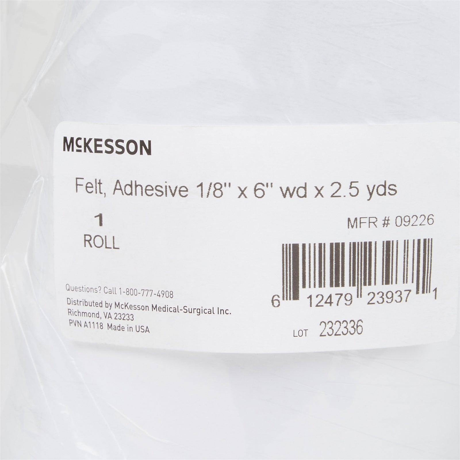 McKesson MedSurg Orthopedic Felt Roll, Adhesive, White