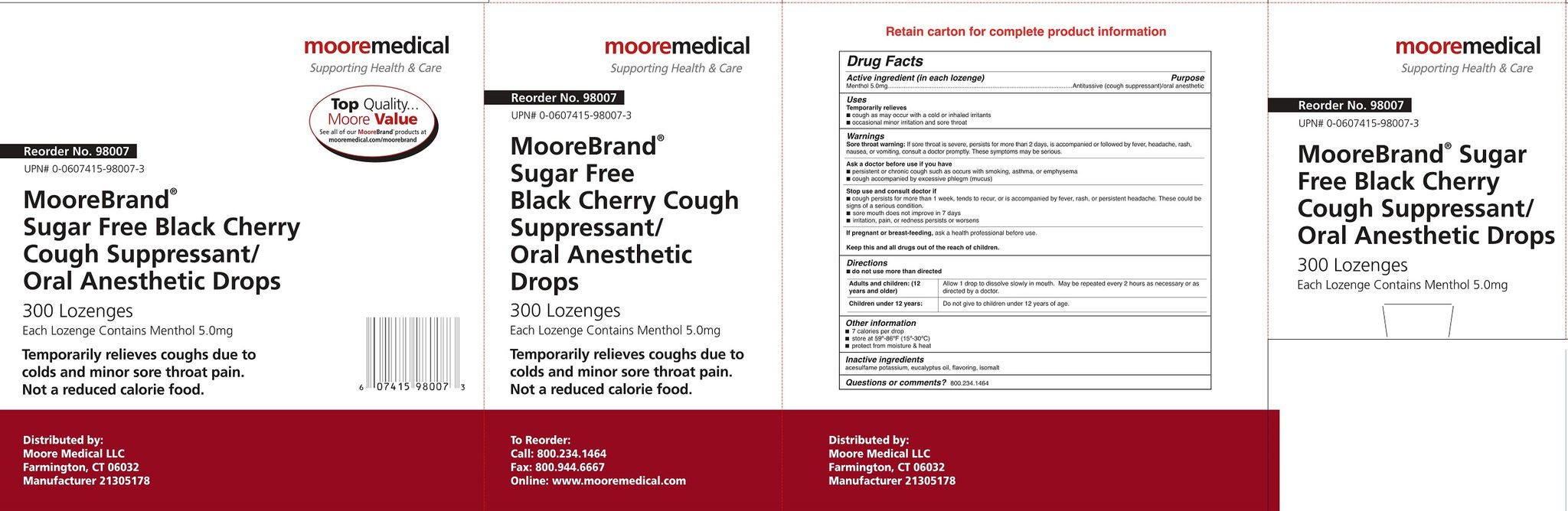 MooreBrand Sugar-Free Black Cherry Cough Suppressant / Oral Anesthetic Drops