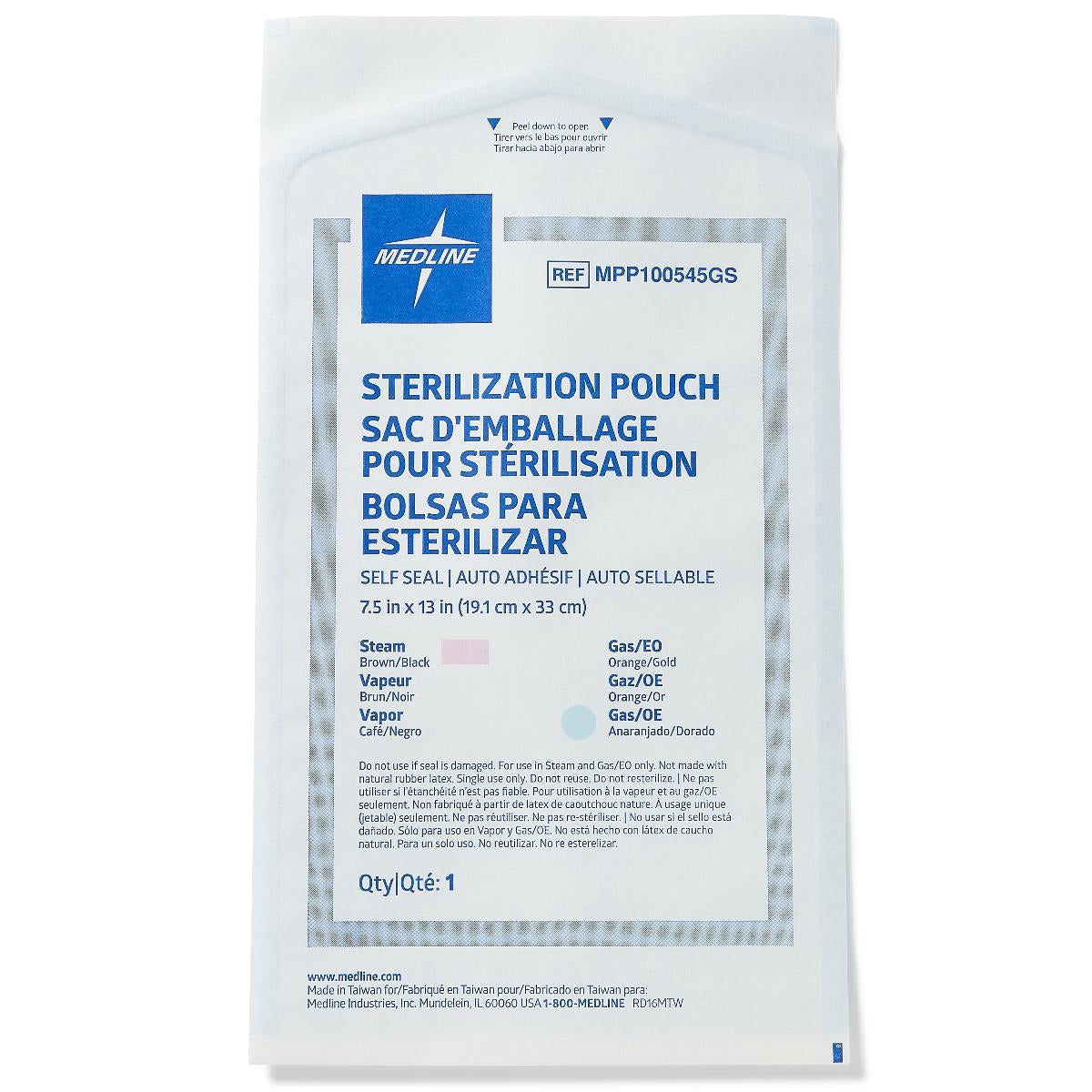 Medline Sterilization Pouch 7-1/2 x 13 Inch