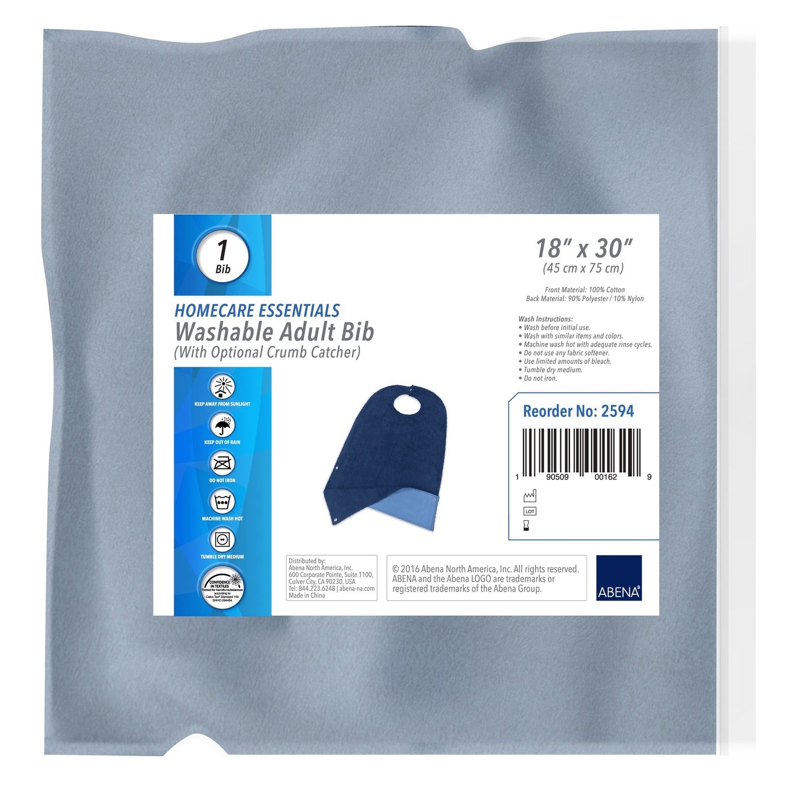 ABENA NORTH AMER Washable Adult Bib, 18" x 30", with Optional Crumb Catcher