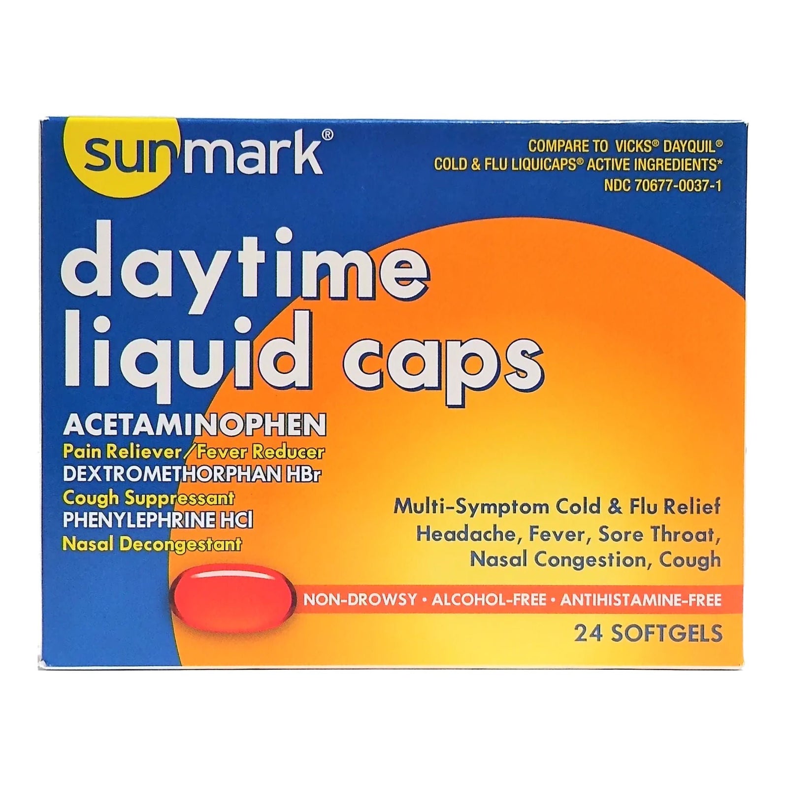 Sunmark Daytime Liquid Caps, Multi-Symptom Cold & Flu Relief, 24 Softgels