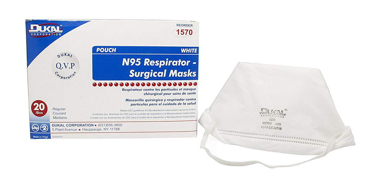 DUKAL Q.V.P. N95 Respirator Surgical Mask, ASTM Level 3, White, Regular/Medium