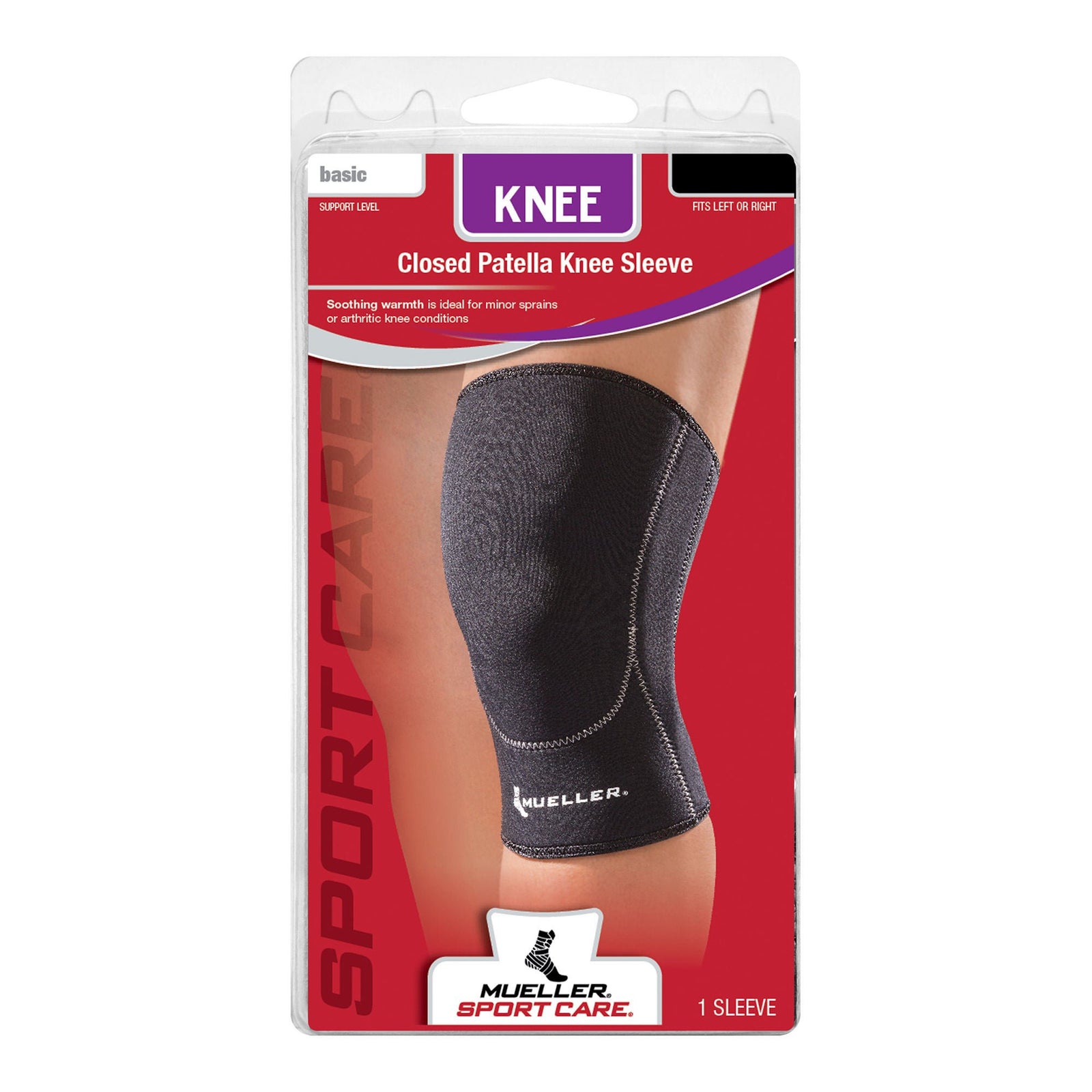 Mueller Closed Patella Knee Sleeve, Black, Small
