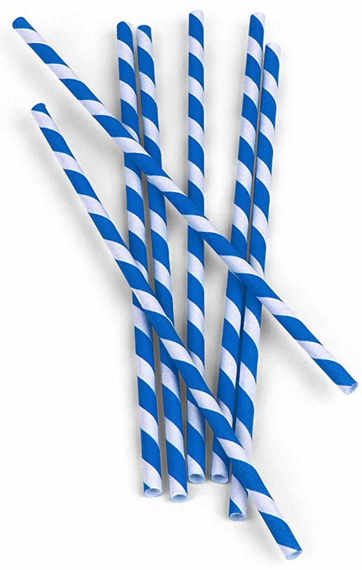 Earth Paper Compostable Jumbo Straws, White/Blue, 7 3/4 Inch