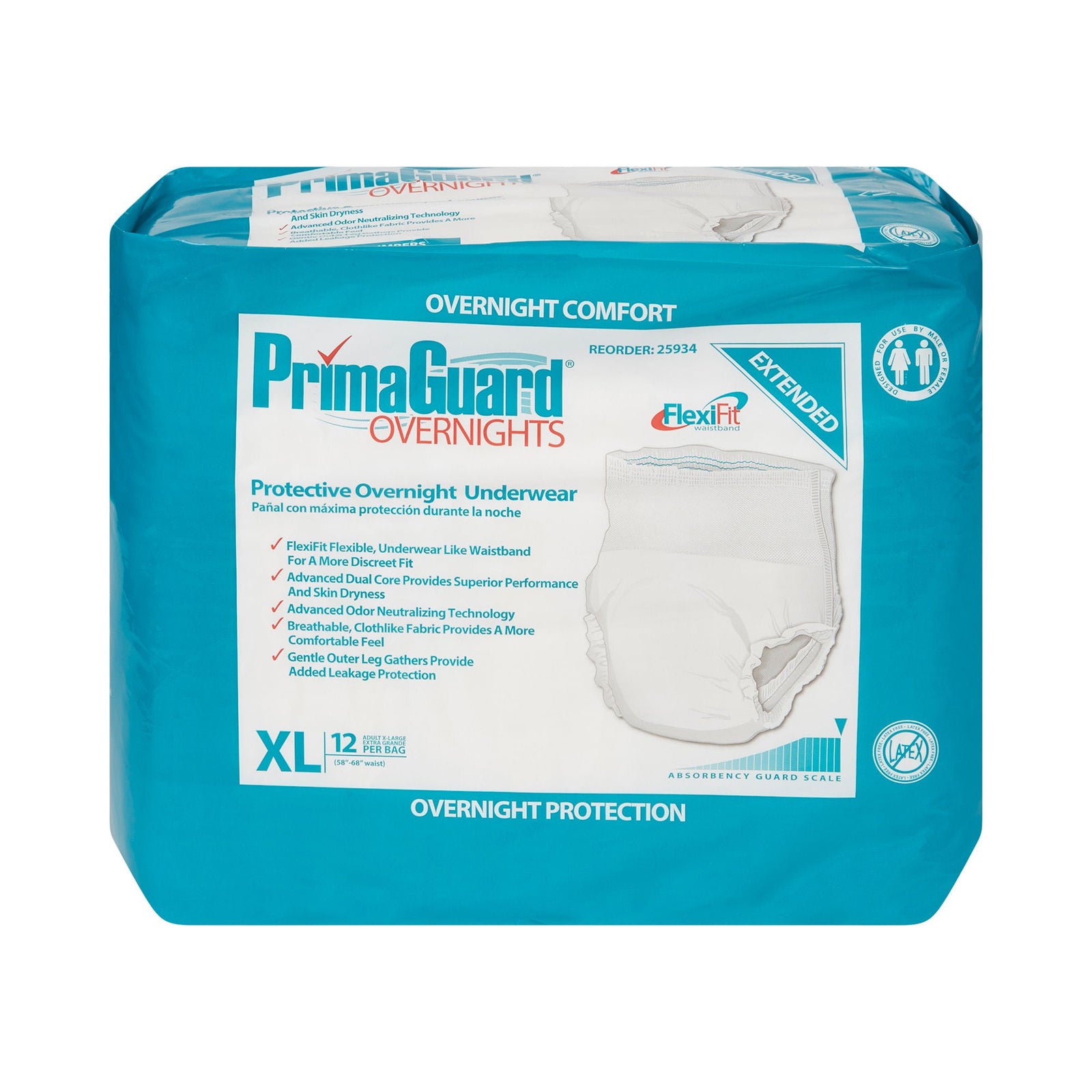 PrimaGuard Overnights Protective Underwear, X-Large, 58-68 Inch Waist