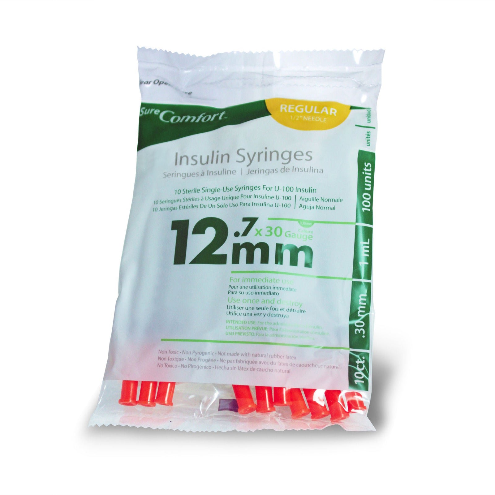 Allison Medical SureComfort Insulin Syringe with Needle, 1 mL, 30G x 1/2 Inch